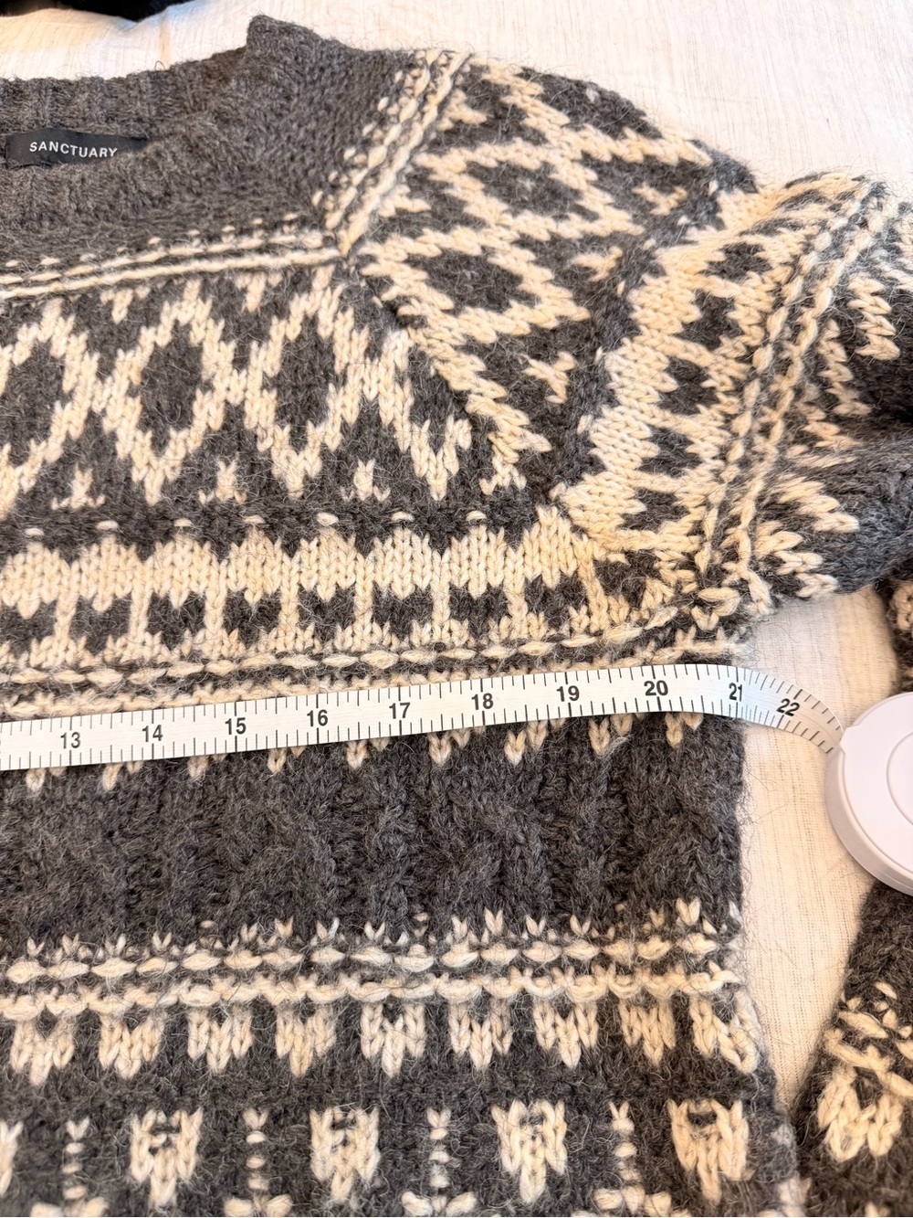 Sanctuary Cozy Fair Isle Knit Sweater in Charcoal & Cream EUC - Picture 5 of 10